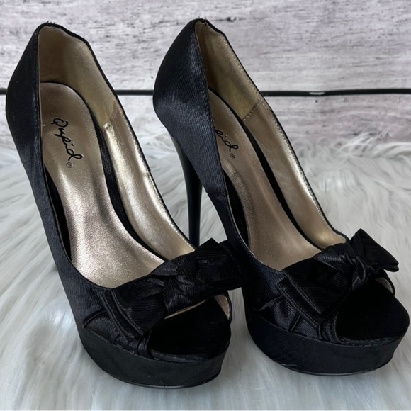 Qupid Shoes - Qupid  Satin Peep Toe Heels